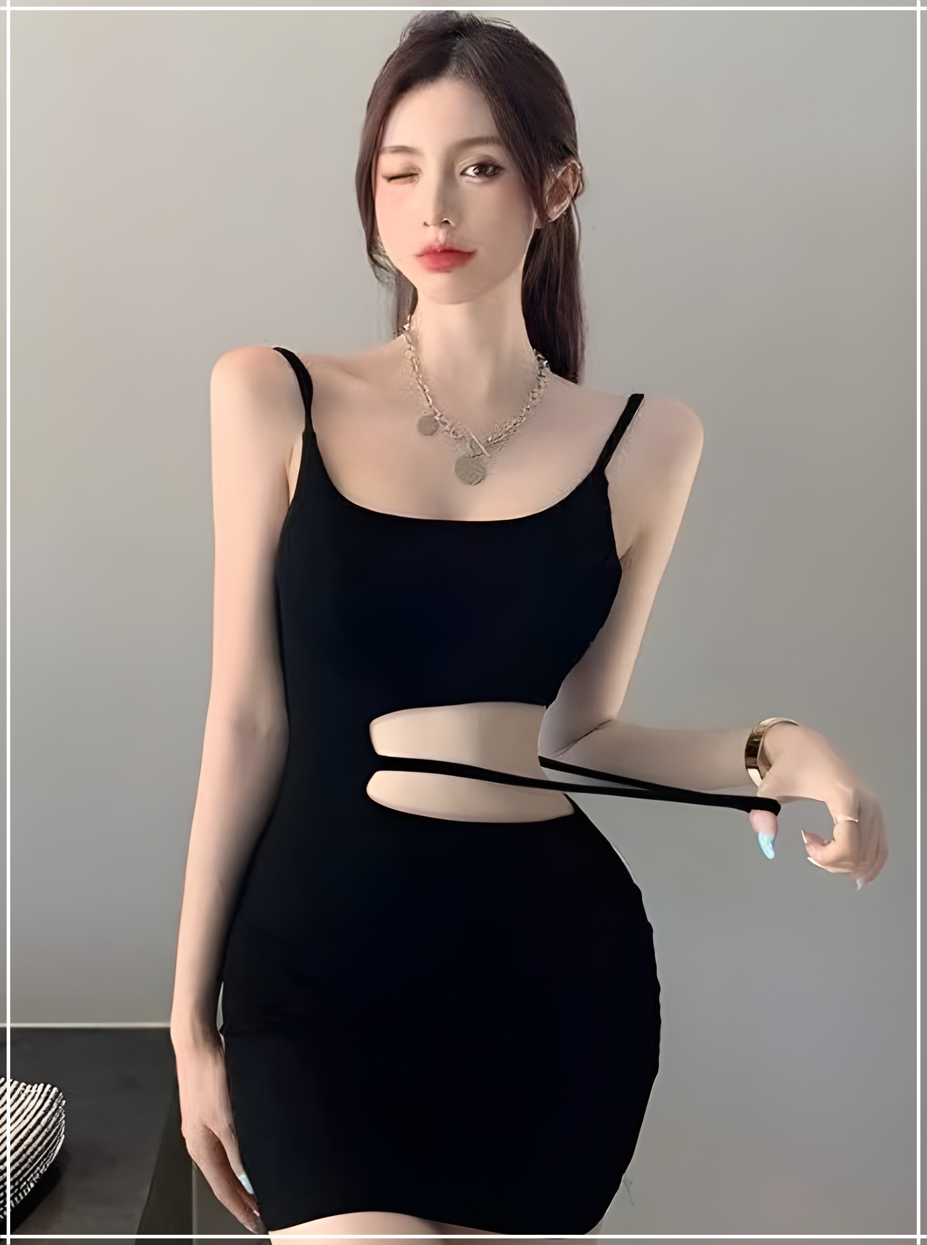 Korean Bodycon Sexy Dress Rok Suspender Elegan Parisian Chic Offshoulder Open Waist