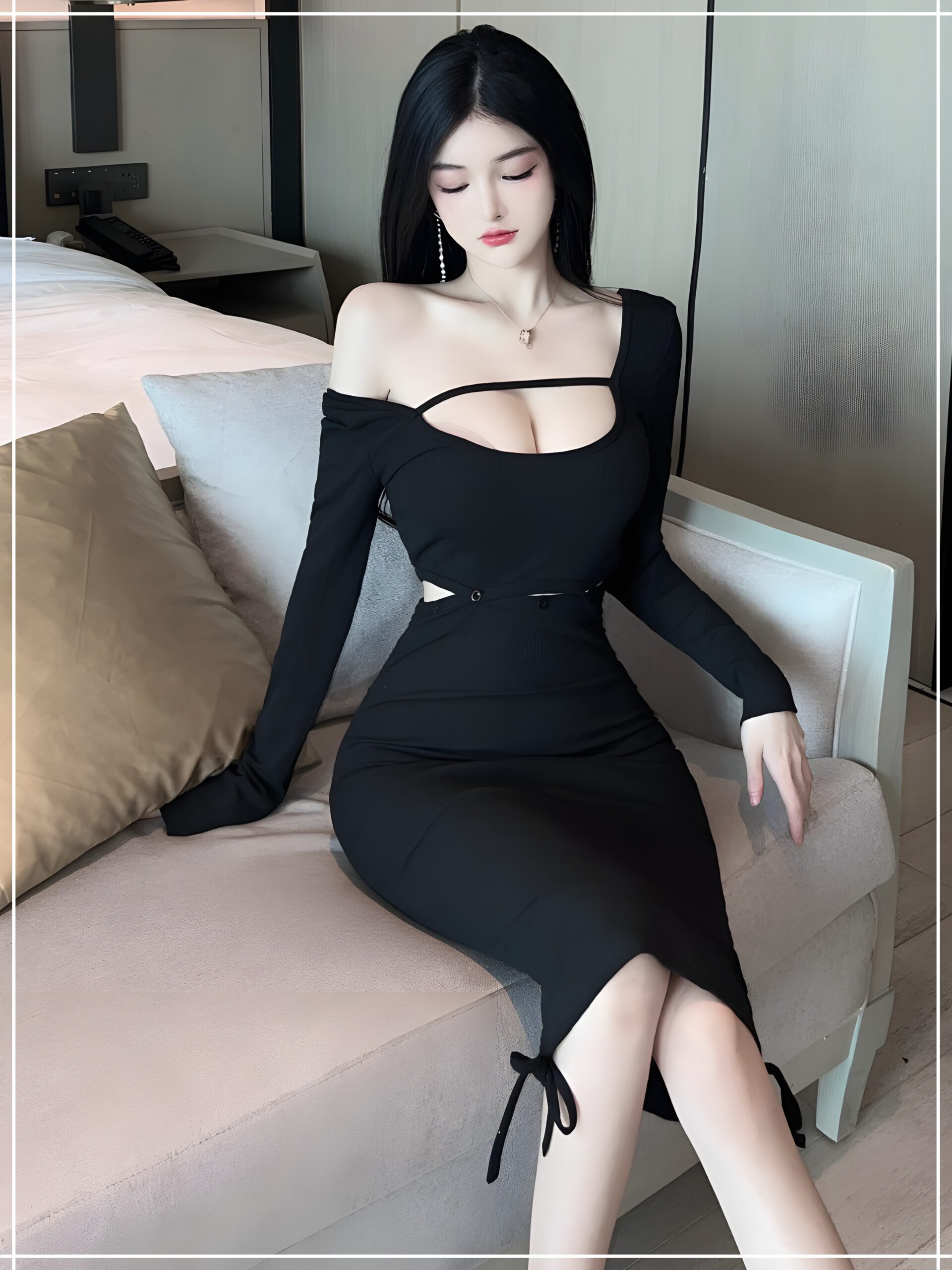 Korean Long Sleeve Square Neck Top & Short Skirt