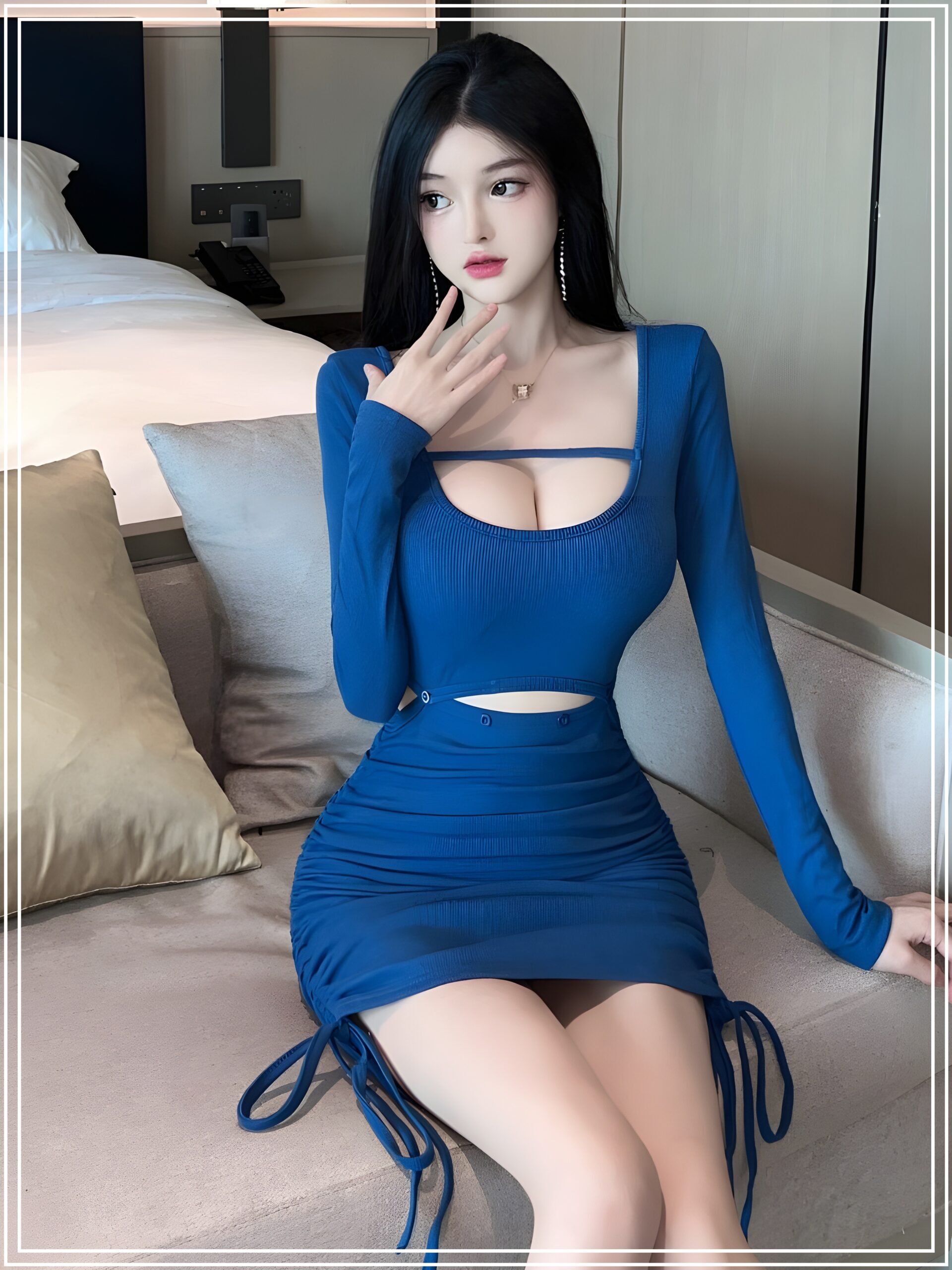Korean Long Sleeve Square Neck Top Short Skirt