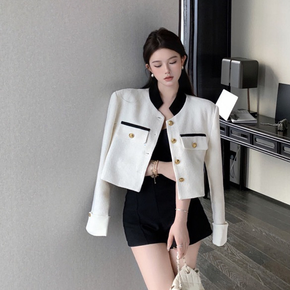 Susana Mall Blazer Tweed Crop Wanita Elegan Korea