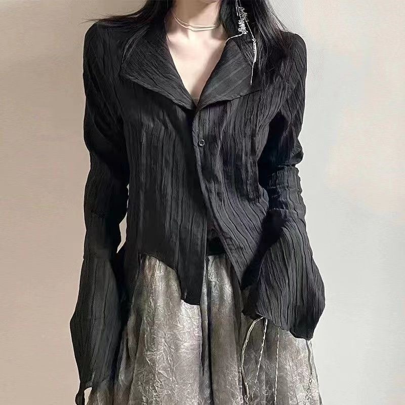 Atasan Sleeved Black Shirt Korean New Style