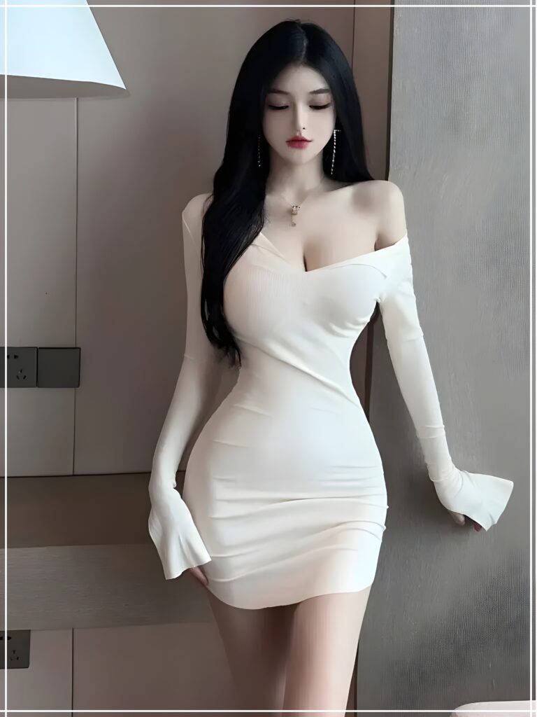 Korean Bodycon Sexy Dress Long Sleeve V Neck Dress Lengan Panjang V Neck