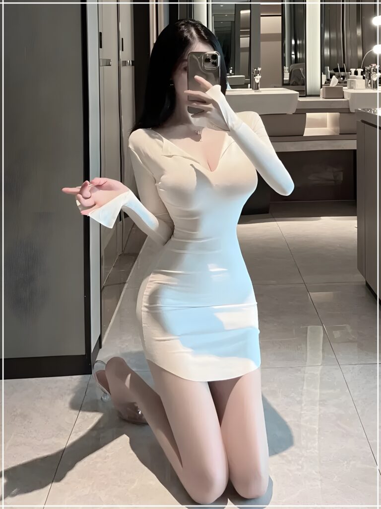 Korean Bodycon Sexy Dress Long Sleeve V Neck Dress Lengan Panjang V Neck