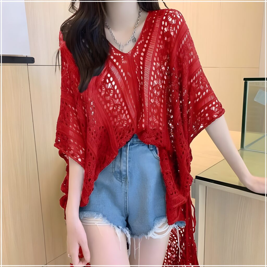 Hollwow out Loose Knit Top Atasan Wanita Import