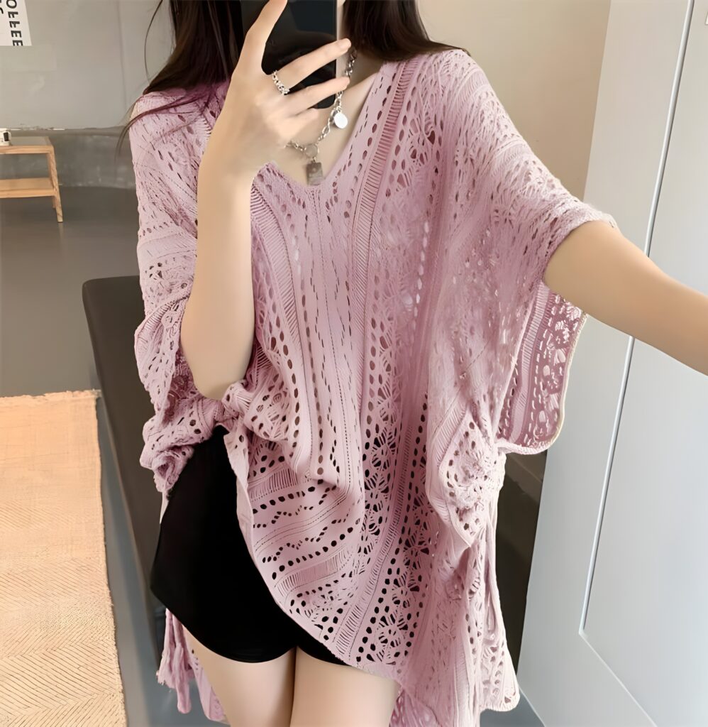 Hollwow out Loose Knit Top Atasan Wanita Import